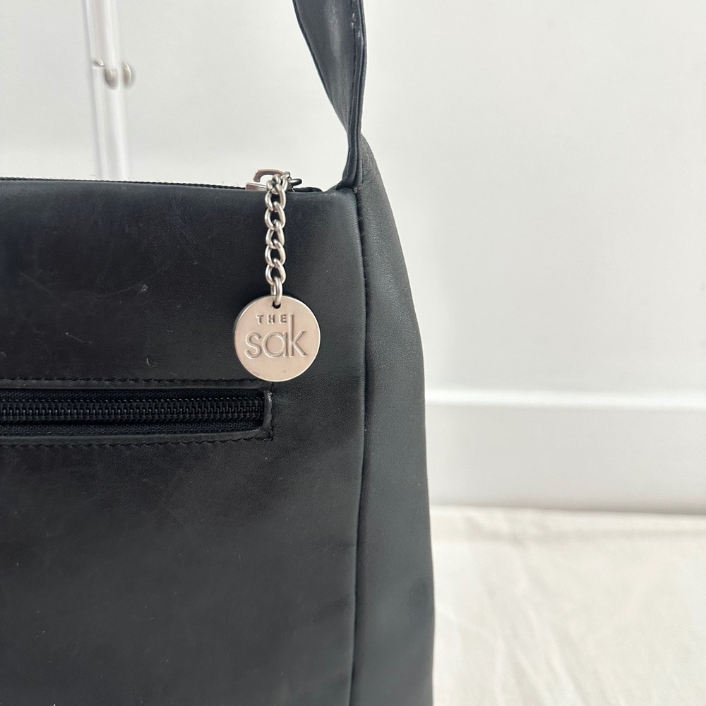 Vintage The Sak Leather Bag Early 1990s  Black  Soft Pebbled Leather Hamdbag 90s - Picture 8 of 15